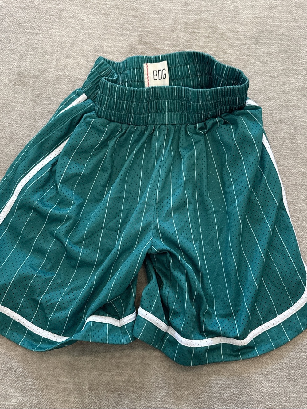 BDG Teal Green Pinstripe Athletic Shorts with White Trim